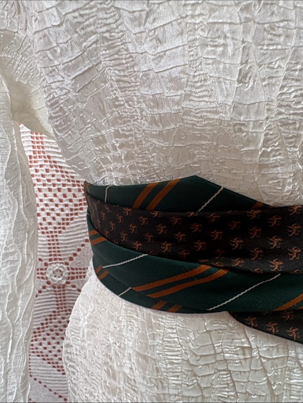 Upcycled Necktie Wrap Belt Green Brown Boho - Picture 4 of 5